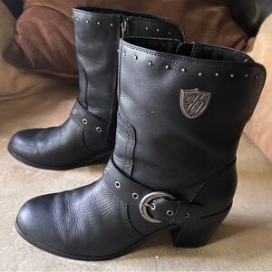 Harley Davidson Boots  Women Size 10  Black Leather Ankle Side Zip Biker